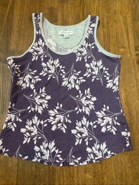 Karen Neuburger Purple Floral Scoop Neck Lounge Tank